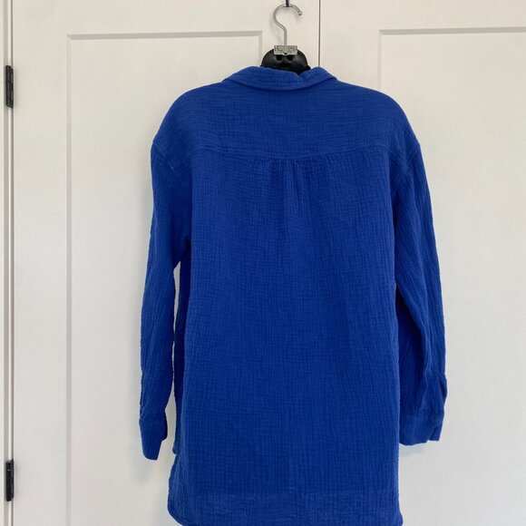Rachel Roy Comfy Blue Crinkle Cotton Button-up Casual Top Women's Size Large - Picture 5 of 7